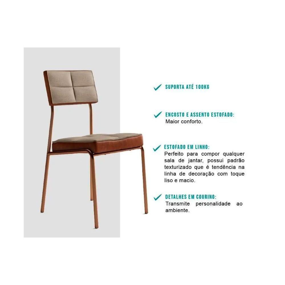 Cadeira Sala De Jantar Neo 1740 Kit 6 Uni Rose-linho Areia-courano Caramelo - Carraro - 3