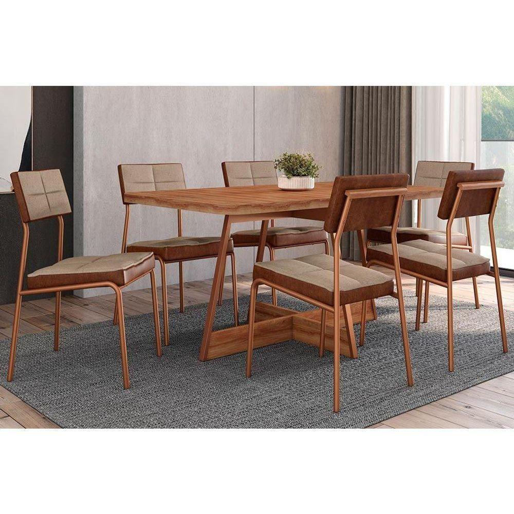 Cadeira Sala De Jantar Neo 1740 Kit 6 Uni Rose-linho Areia-courano Caramelo - Carraro - 5