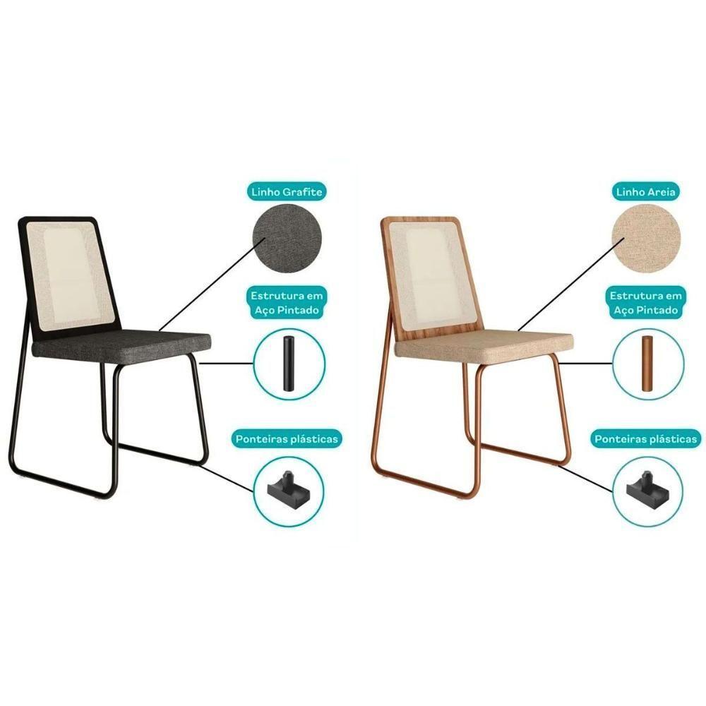 Cadeira Sala De Jantar Wood 1751 Kit 6 Uni Rose-linho Areia - Carraro - 2