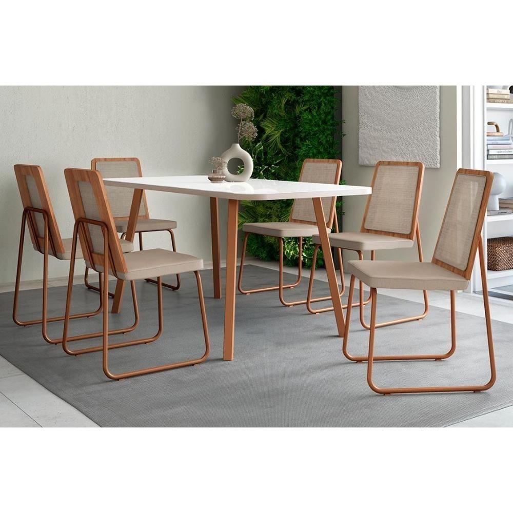 Cadeira Sala De Jantar Wood 1751 Kit 6 Uni Rose-linho Areia - Carraro - 6