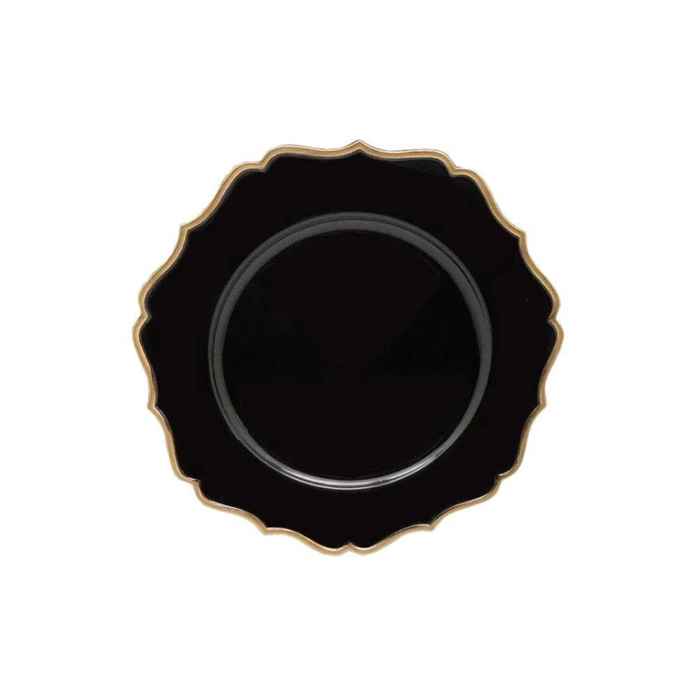 Sousplat De Chá Em Polipropileno 25cm Rafimex Preto E Dourado - 1