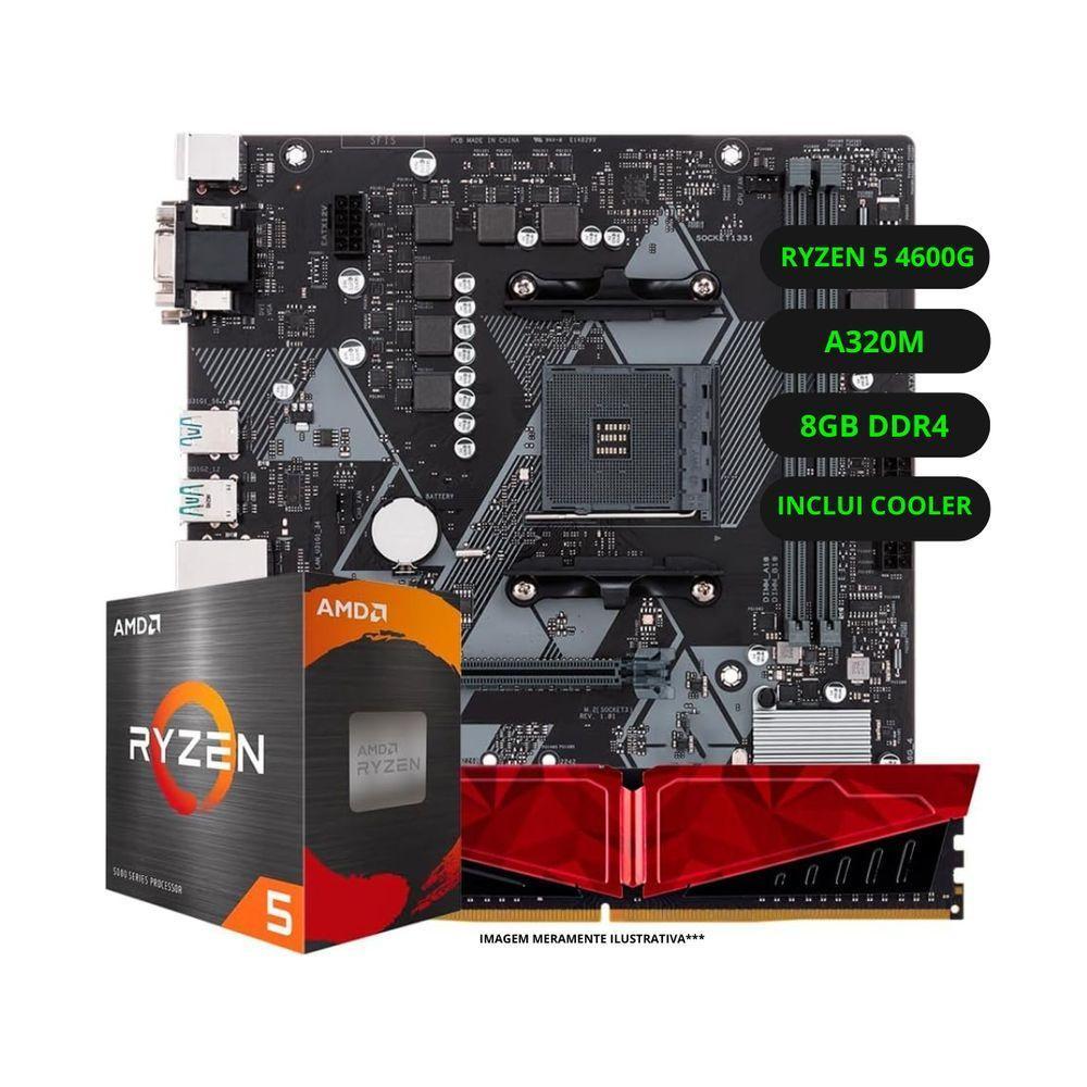 Kit Upgrade AMD Ryzen 5 4600G Vega 7 Placa Mãe A520 Memória RAM 16GB DDR4 - 1