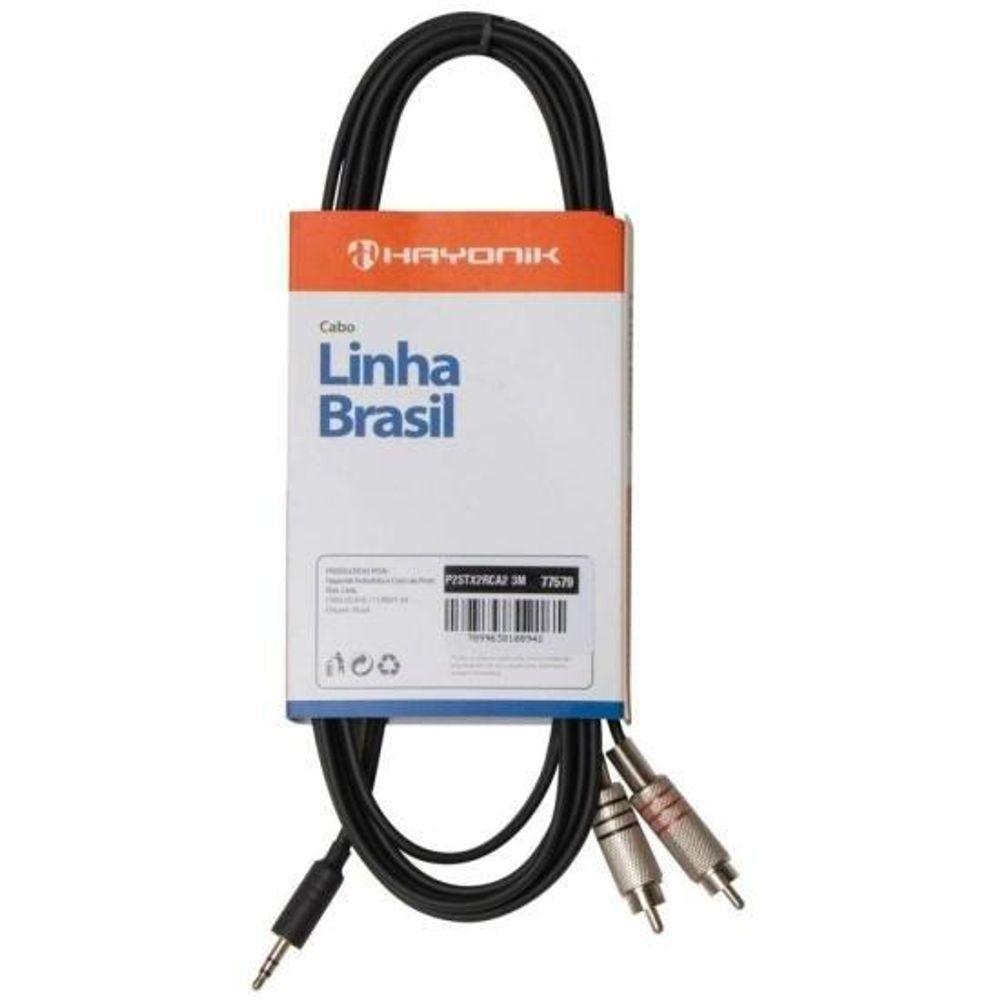 Cabo De áudio Linha Brasil P2 Estéreo X 2 Rca 3m Preto Hayonik [f003] - 2