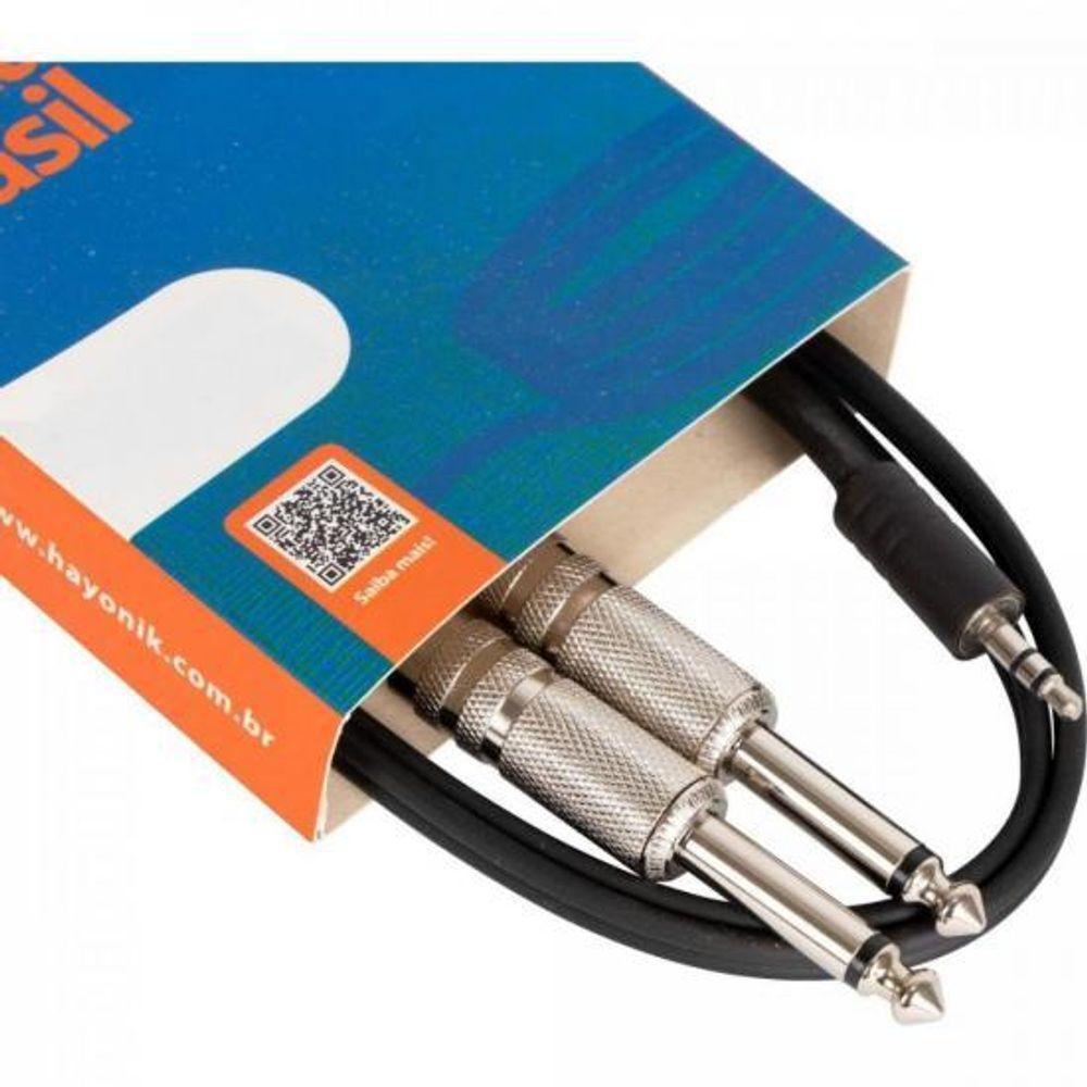 Cabo De áudio Linha Brasil P2 Estéreo X 2 P10 Mono 1,5m Preto Hayonik [f003] - 2