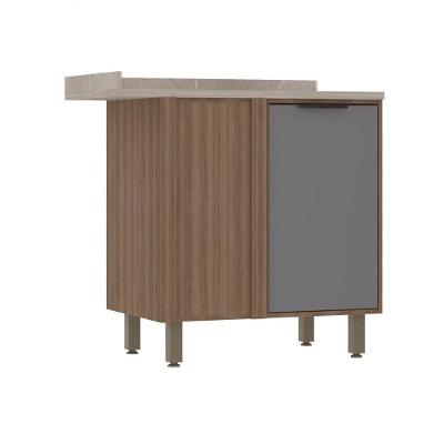 Balcão De Cozinha Com Tampo Canto Reto 95 Cm 1 Porta Aspen Luciane Móveis cinza Puro