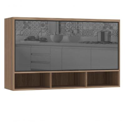 Armário Aéreo 120 Cm 1 Porta Basculante Vidro Reflecta Prata Com Nicho Inferior Aspen Luciane Moveis