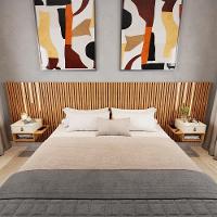 Cabeceira Casal E Queen Ripada Manila 2 Mesas E Led Nature/perola Nature/perola - 2