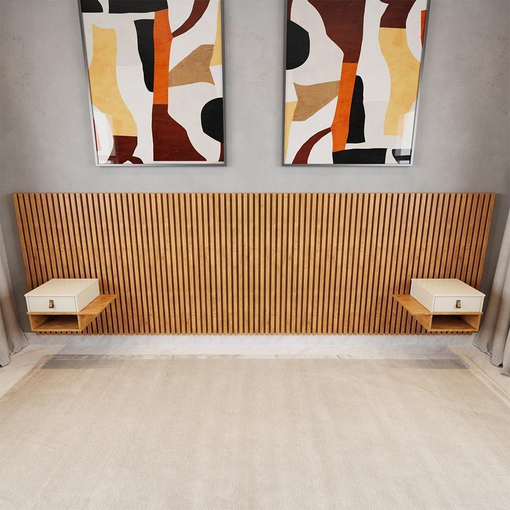 Cabeceira Casal E Queen Ripada Manila 2 Mesas Com Gaveta Nature/perola Nature/perola - 5