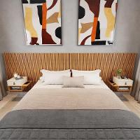 Cabeceira Casal E Queen Ripada Manila 2 Mesas Com Gaveta Nature/perola Nature/perola - 2