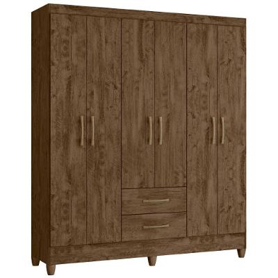 Guarda Roupa Casal Panamá 6 Portas Dobradiças Metálicas 2 Gavetas Castanho Wood