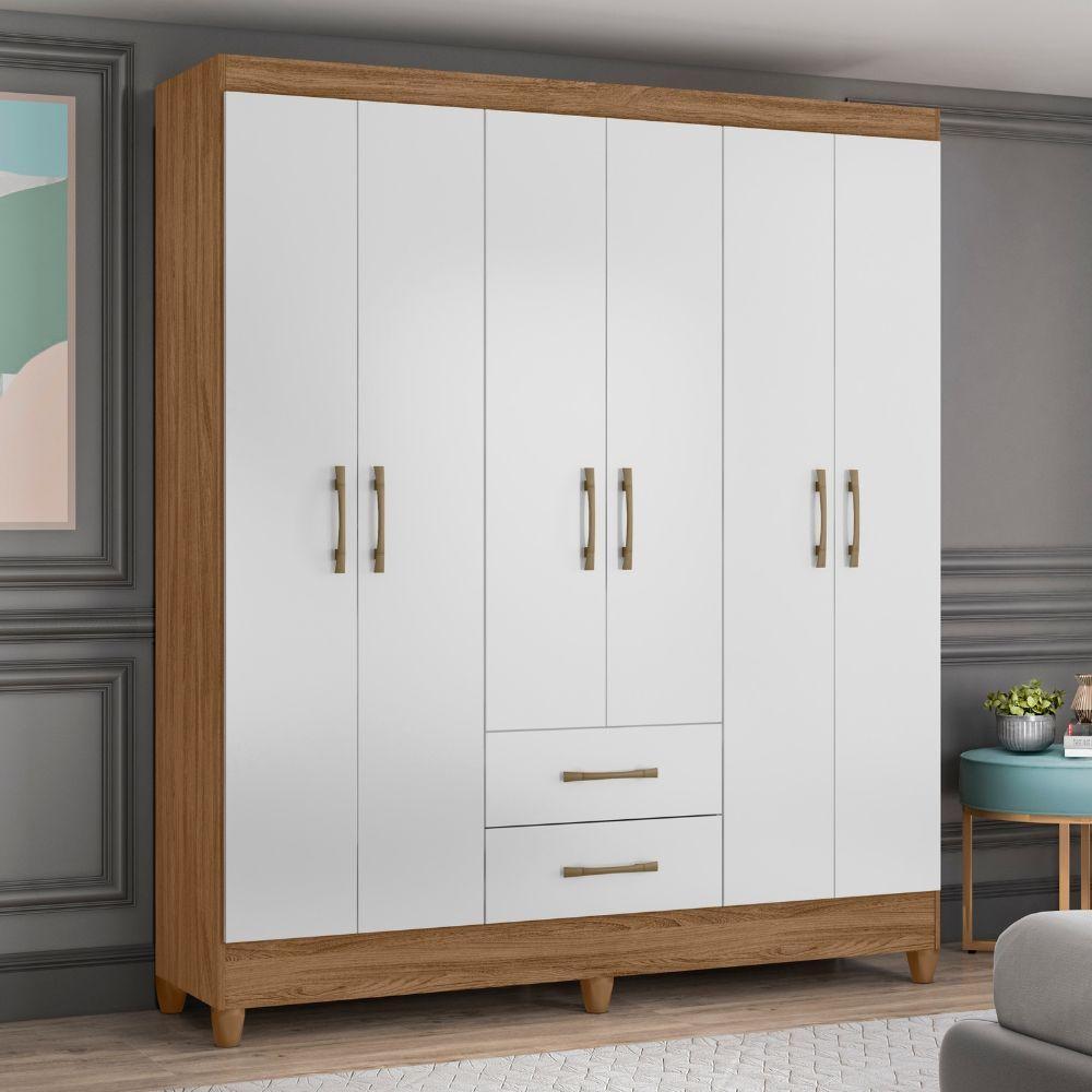 Guarda Roupa Casal Panamá 6 Portas Naturale Branco Moval - 1