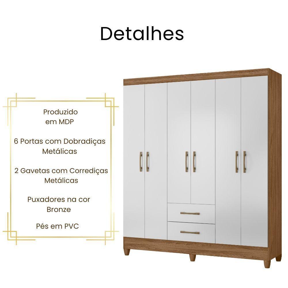 Guarda Roupa Casal Panamá 6 Portas Naturale Branco Moval - 4
