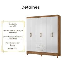 Guarda Roupa Casal Panamá 6 Portas Naturale Branco Moval