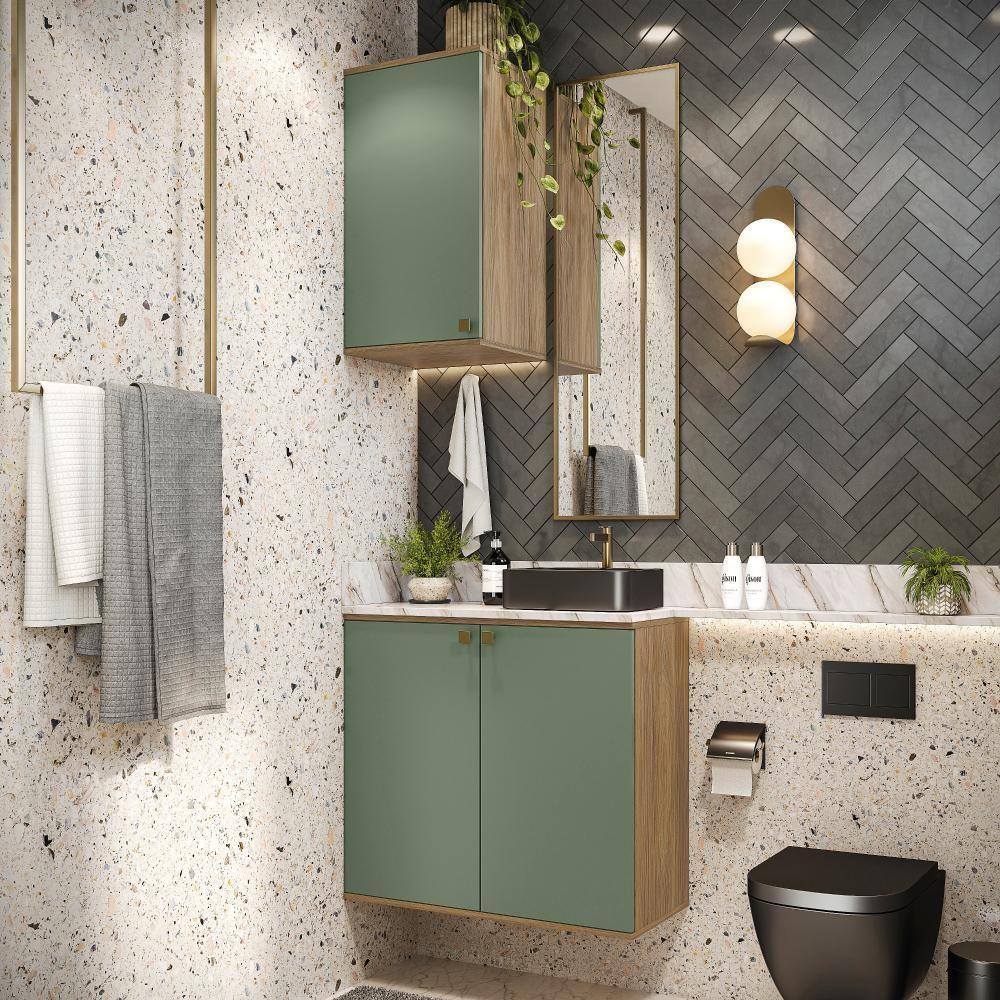 Conjunto Para Banheiro Com Aéreo Kappesberg Celeste 2 Peças Nogueria/verde 80cm - 1