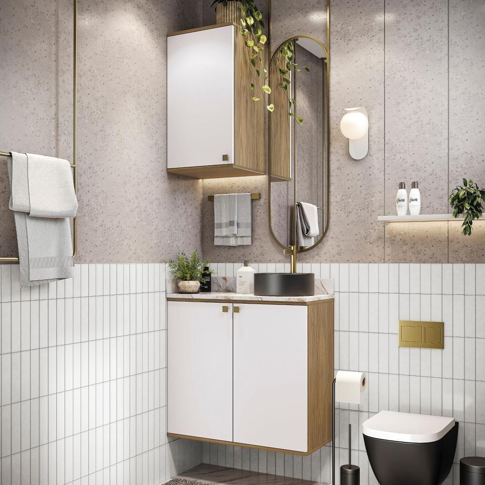 Conjunto Para Banheiro Com Aéreo Kappesberg Celeste 2 Peças Nogueria/branco 80cm - 1