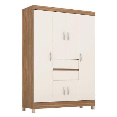 Guarda Roupa Solteiro Ambiente Ecom 6 Portas 2 Gavetas Amêndola Touch Off White