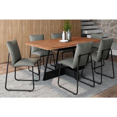 Sala De Jantar Completa átria 1592 Aço C- Tampo Madeirado 160x90cm E 6 Cadeiras 1750 Preto-nogal - Preto-grafite - Carraro