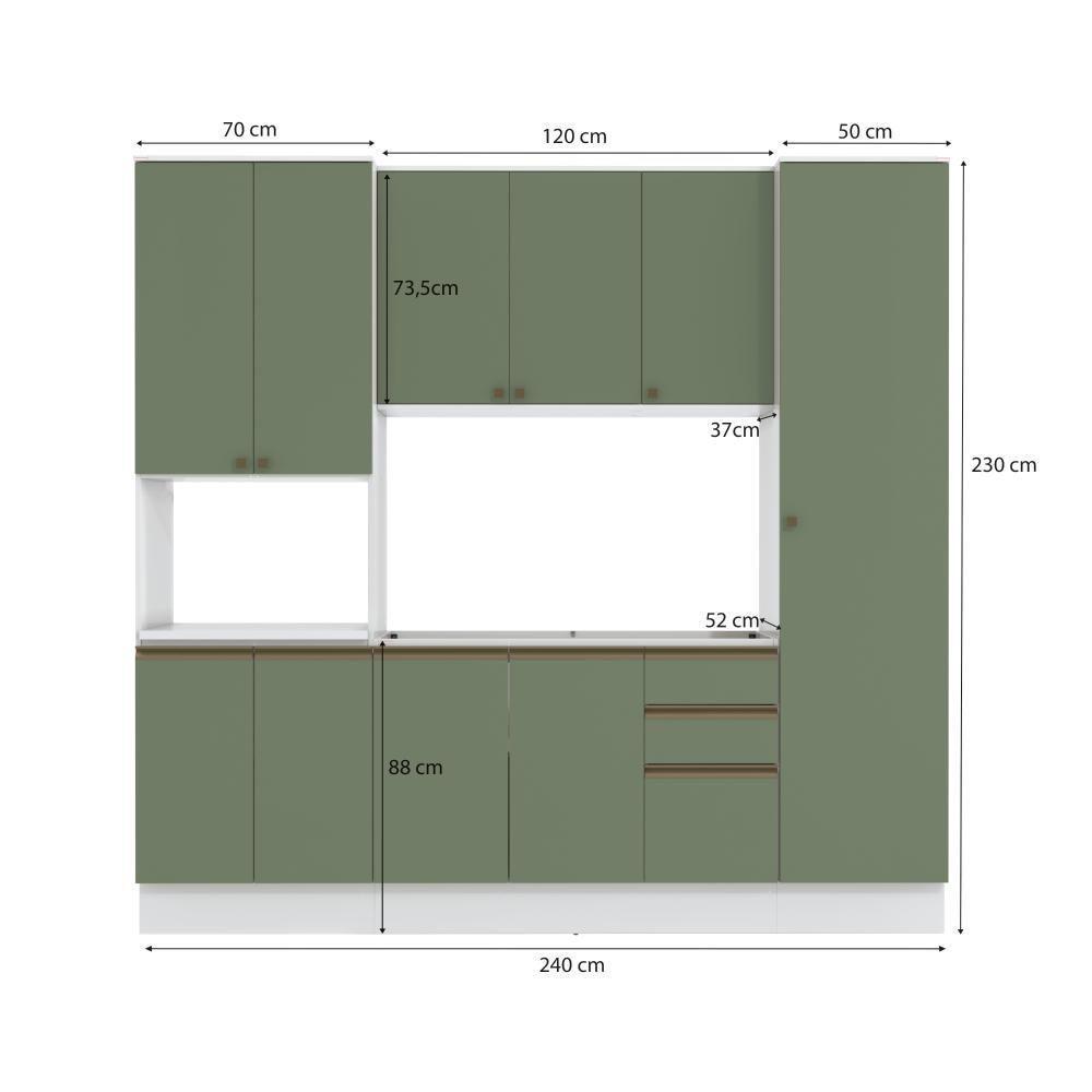 Cozinha Compacta Com Kit Forno Celeste Kappesberg 100% Mdf Branco/verde 240cm - 4