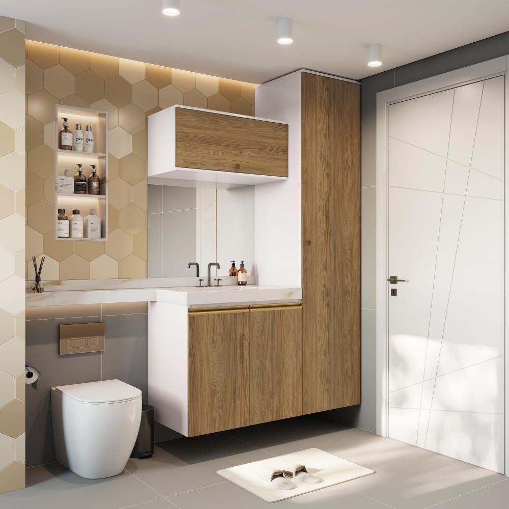 Conjunto Para Banheiro Kappesberg Celeste 3 Peças Branco/Nogueira 130cm - 1