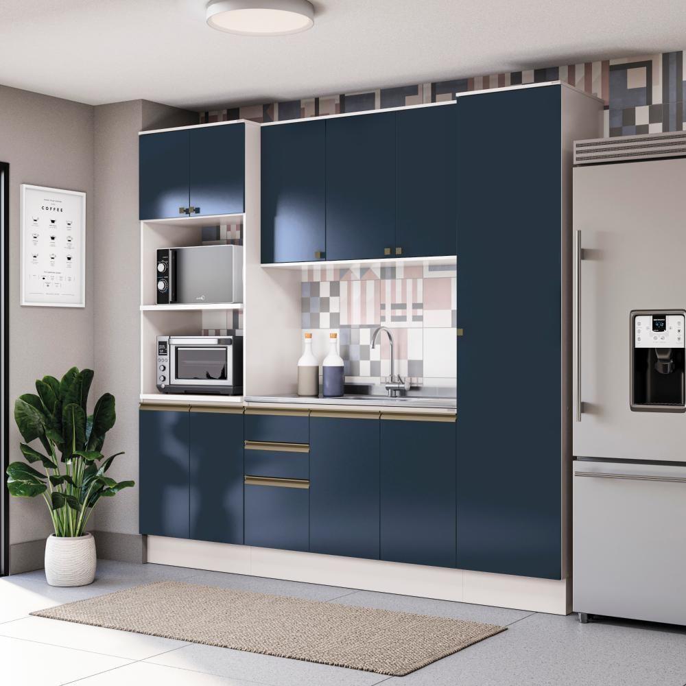 Cozinha Compacta Celeste Kappesberg 100% Mdf Branco/azul 240cm - 1