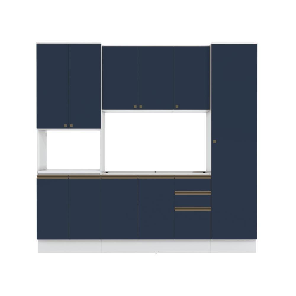 Cozinha Compacta Com Kit Forno Celeste Kappesberg 100% Mdf Branco/azul 240cm - 2