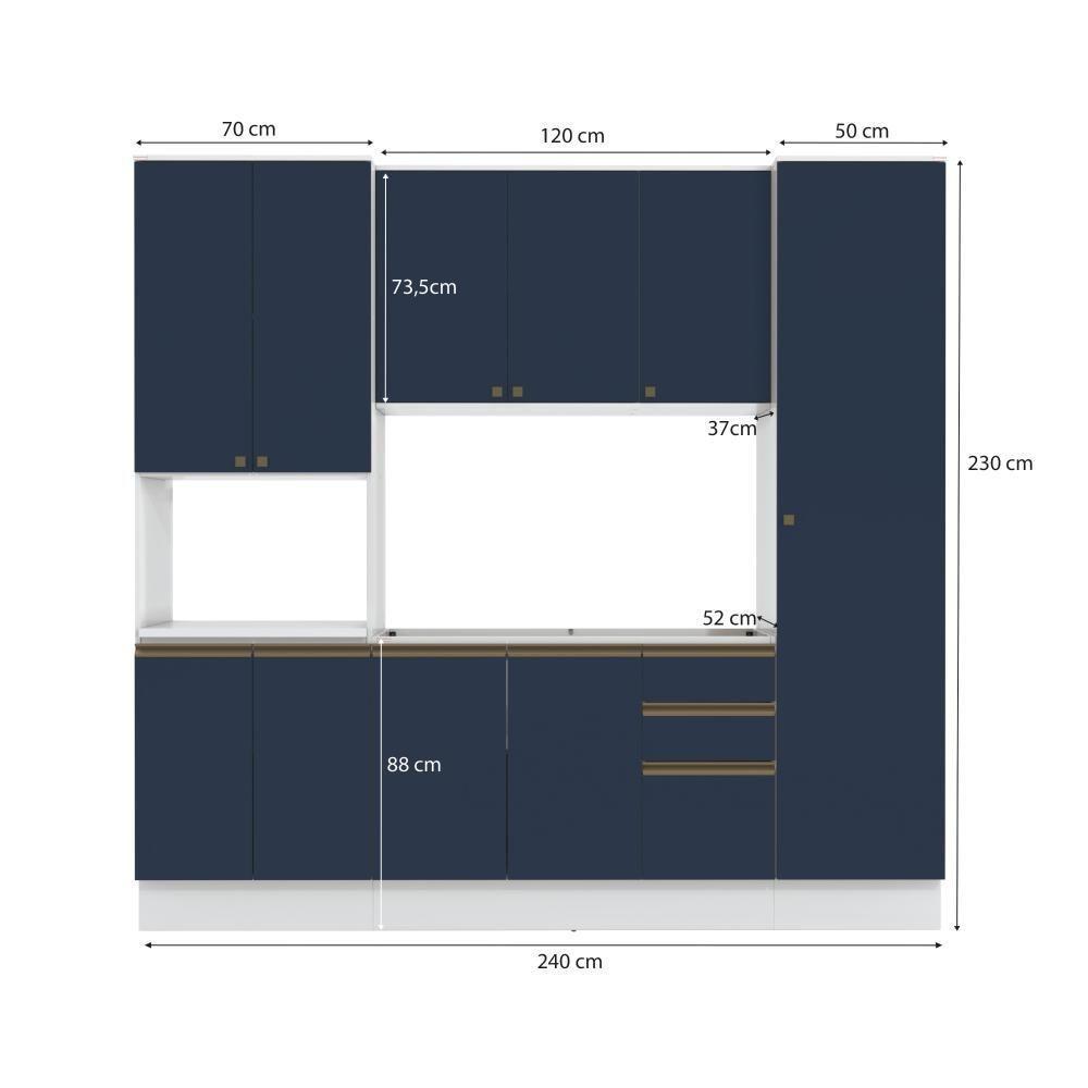 Cozinha Compacta Com Kit Forno Celeste Kappesberg 100% Mdf Branco/azul 240cm - 4