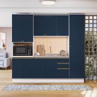 Cozinha Compacta Com Kit Forno Celeste Kappesberg 100% Mdf Branco/azul 240cm - 1