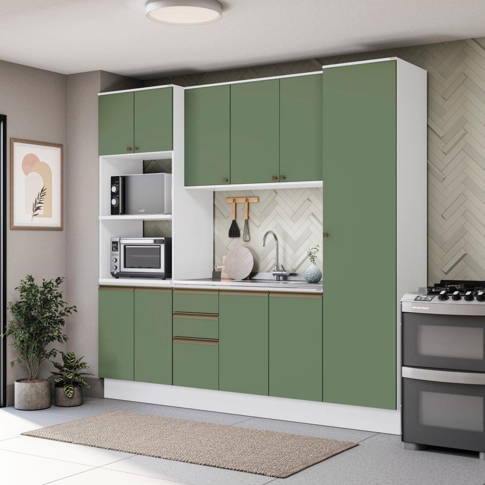 Cozinha Compacta Celeste Kappesberg 100% Mdf Branco/verde 240cm - 1