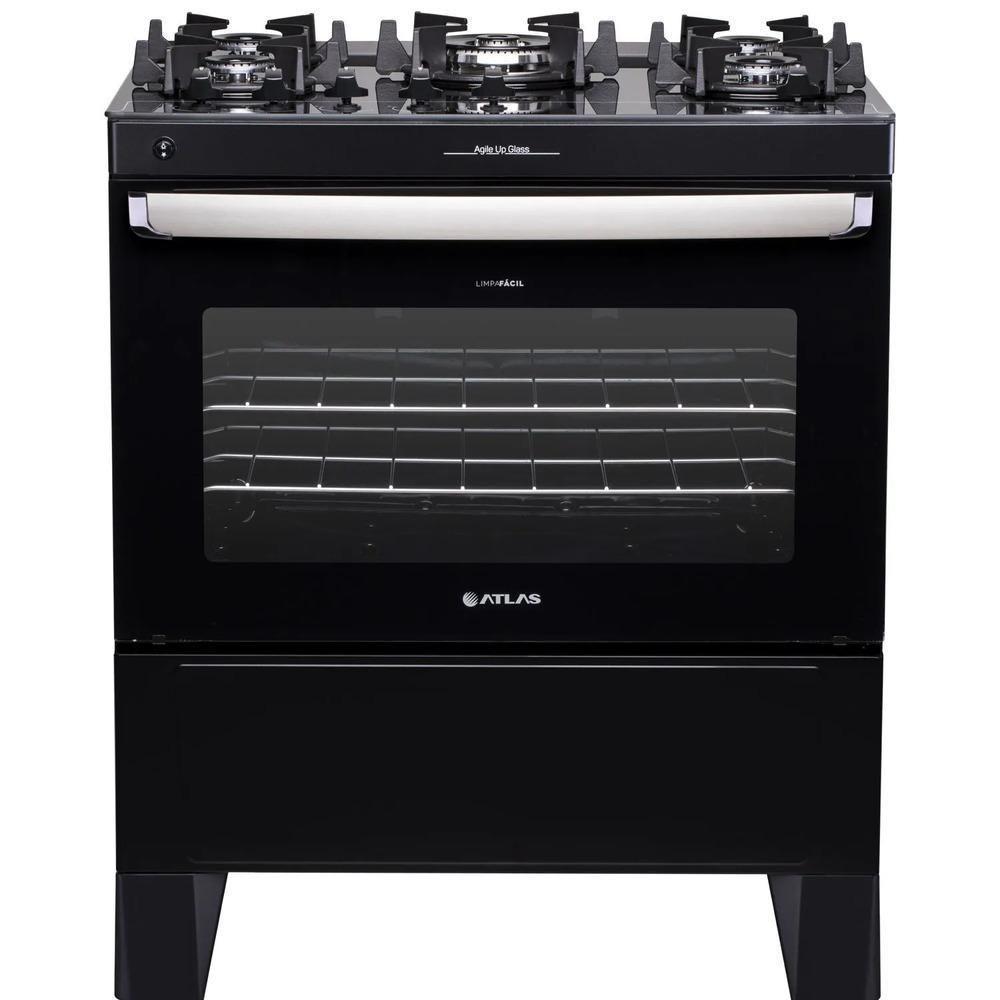 Fogão 5 Bocas Atlas Agile Up Glass Preto Com Mesa De Vidro Bivolt - 1