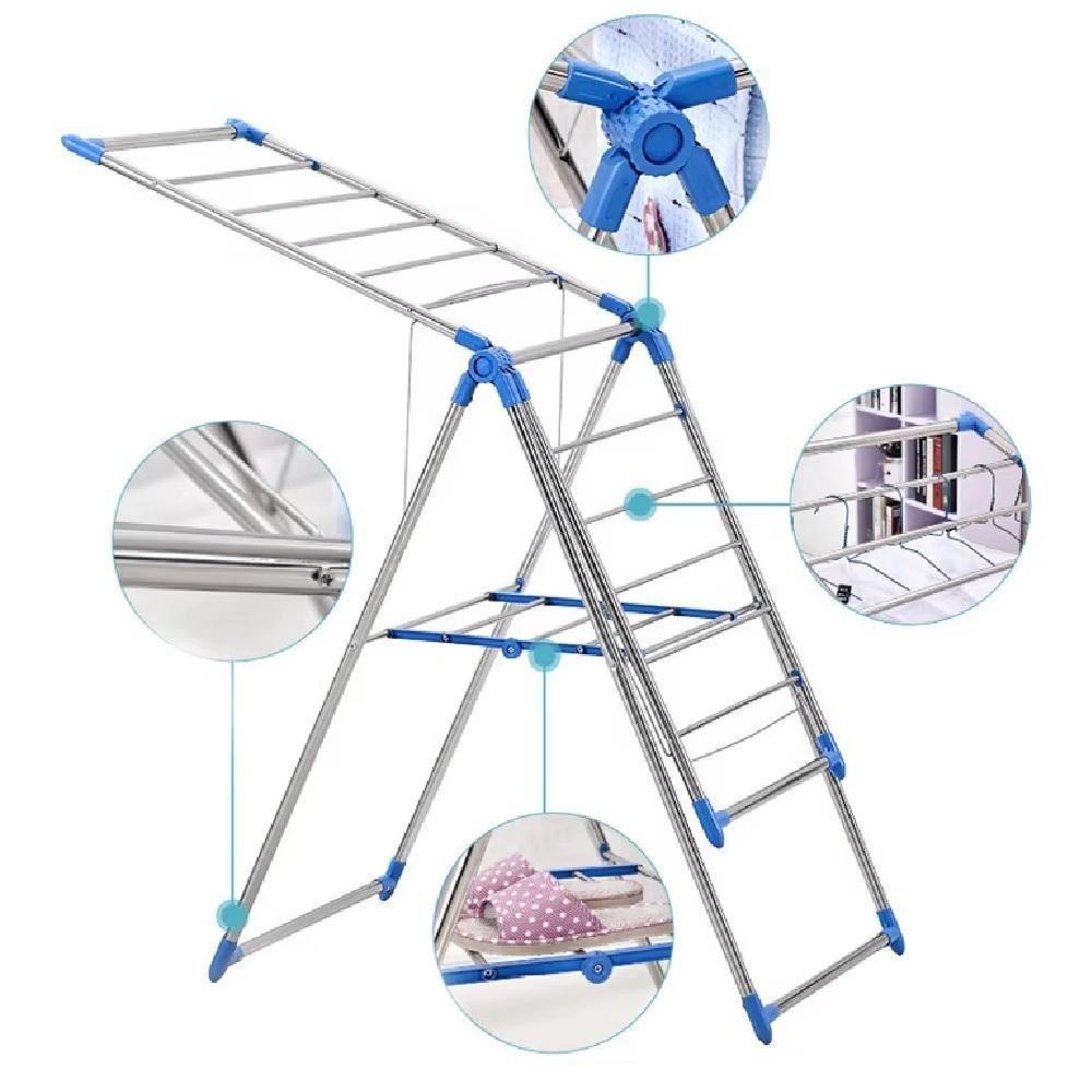 Varal De Chão 2 Andares Dobravel Compacto Portatil Multiuso Lavanderia Apartamento Articulado Seca Roupas Sapatos - 3