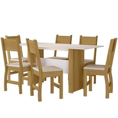 Kit Mesa De Jantar Milano 155x68 Cm Com 6 Cadeiras Milano Freijo/off White/savana Freijo/off White/savana