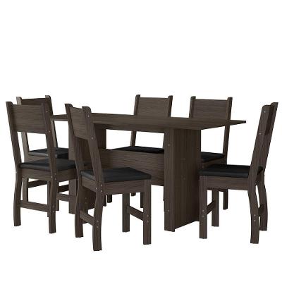 Kit Mesa De Jantar Milano 155x68 Cm Com 6 Cadeiras Milano Amendoa/preto Amendoa/preto