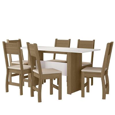 Kit Mesa De Jantar Milano 155x68 Cm Com 6 Cadeiras Milano Carvalho/off White/savana Carvalho/off White/savana