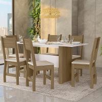 Kit Mesa De Jantar Milano 155x68 Cm Com 6 Cadeiras Milano Carvalho/off White/savana Carvalho/off White/savana - 4