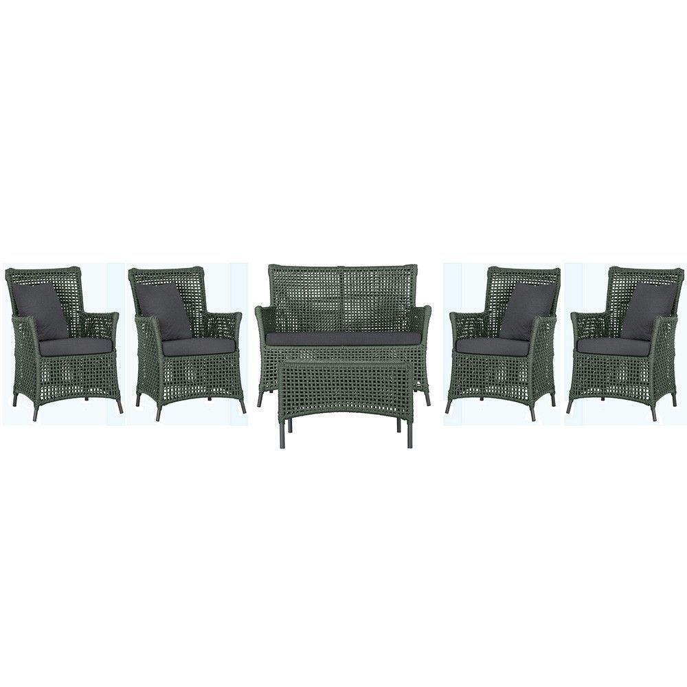 Jogo Sofá 4 Poltronas E Mesa Igapó Preta E11 Trama Original Verde - 1