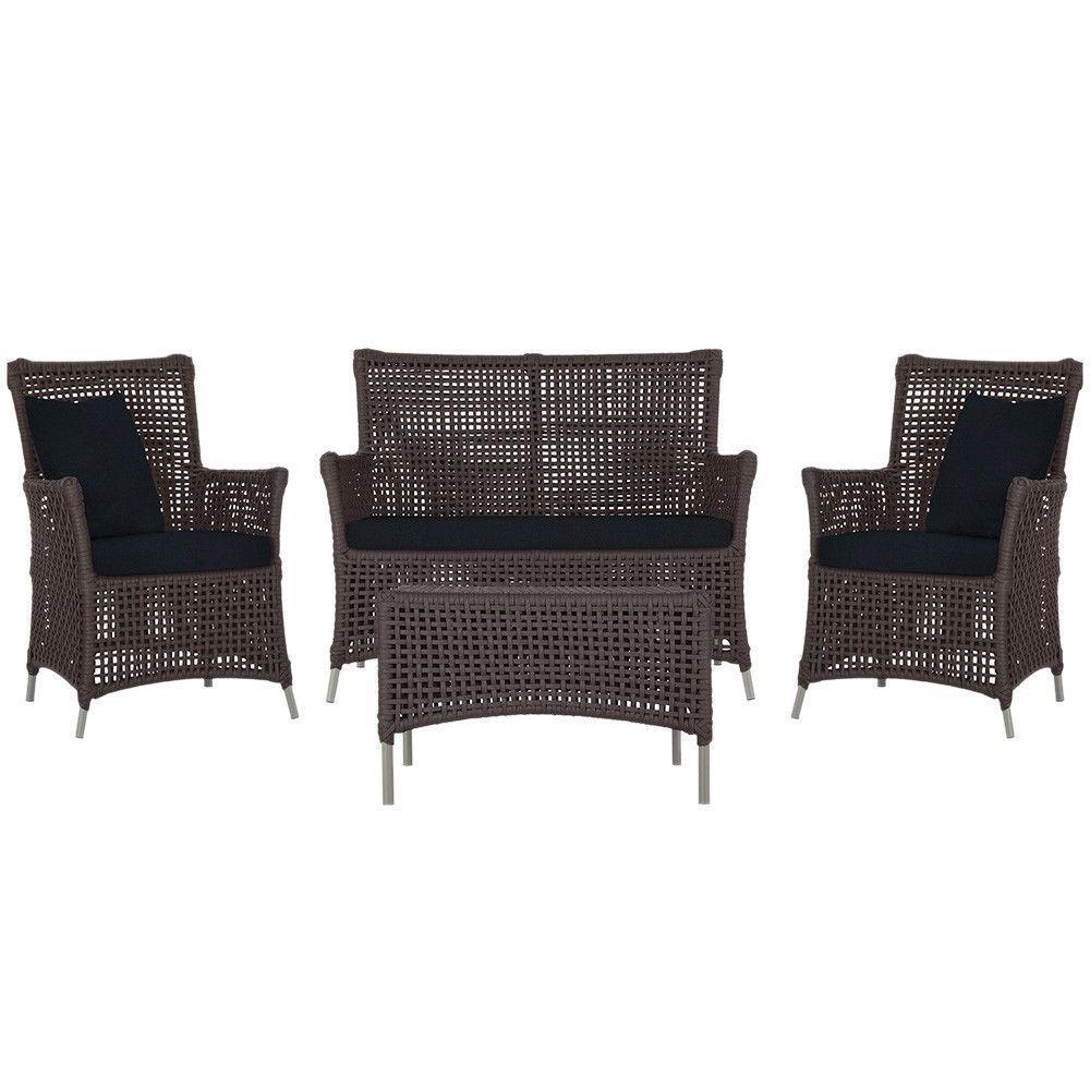 Jogo Sofá 2 Poltronas E Mesa Igapó Fendi E12 Trama Original Marrom - 1