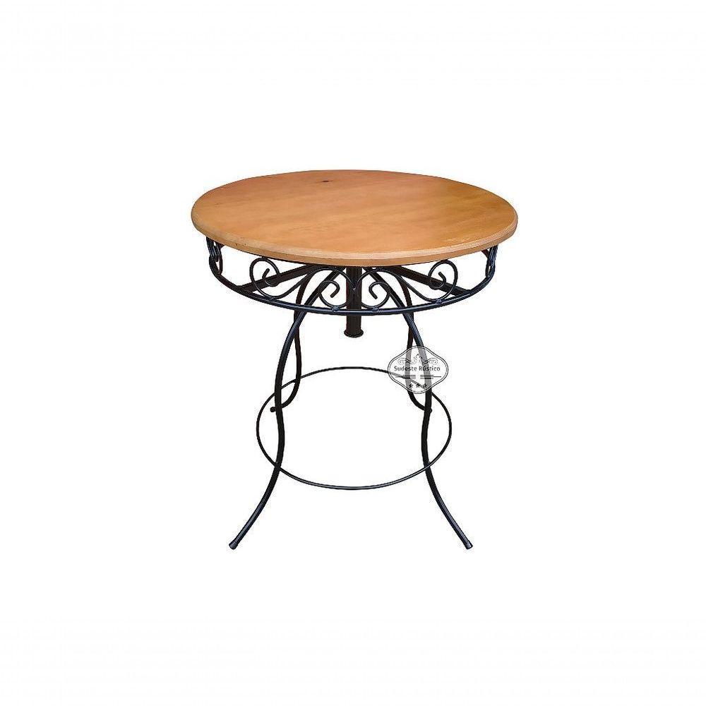 Conjunto Mesa Redonda Em Madeira De Demolição E 4 Cadeiras Com Detalhes Em Ferro Modelo Bolinha Sudeste Rústico - 3