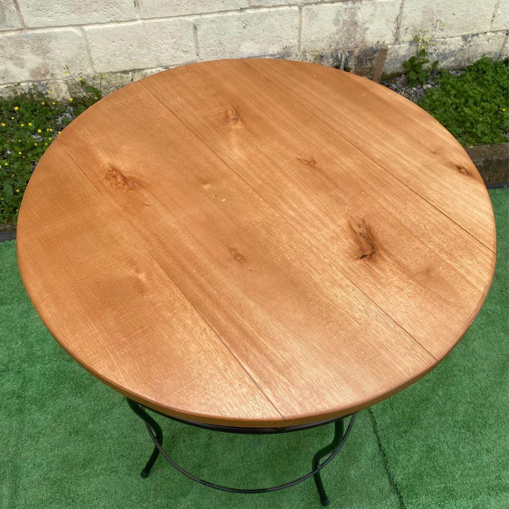 Mesa Redonda Em Ferro E Madeira 70cm Modelo Bolinha Sudeste Rústico - 2