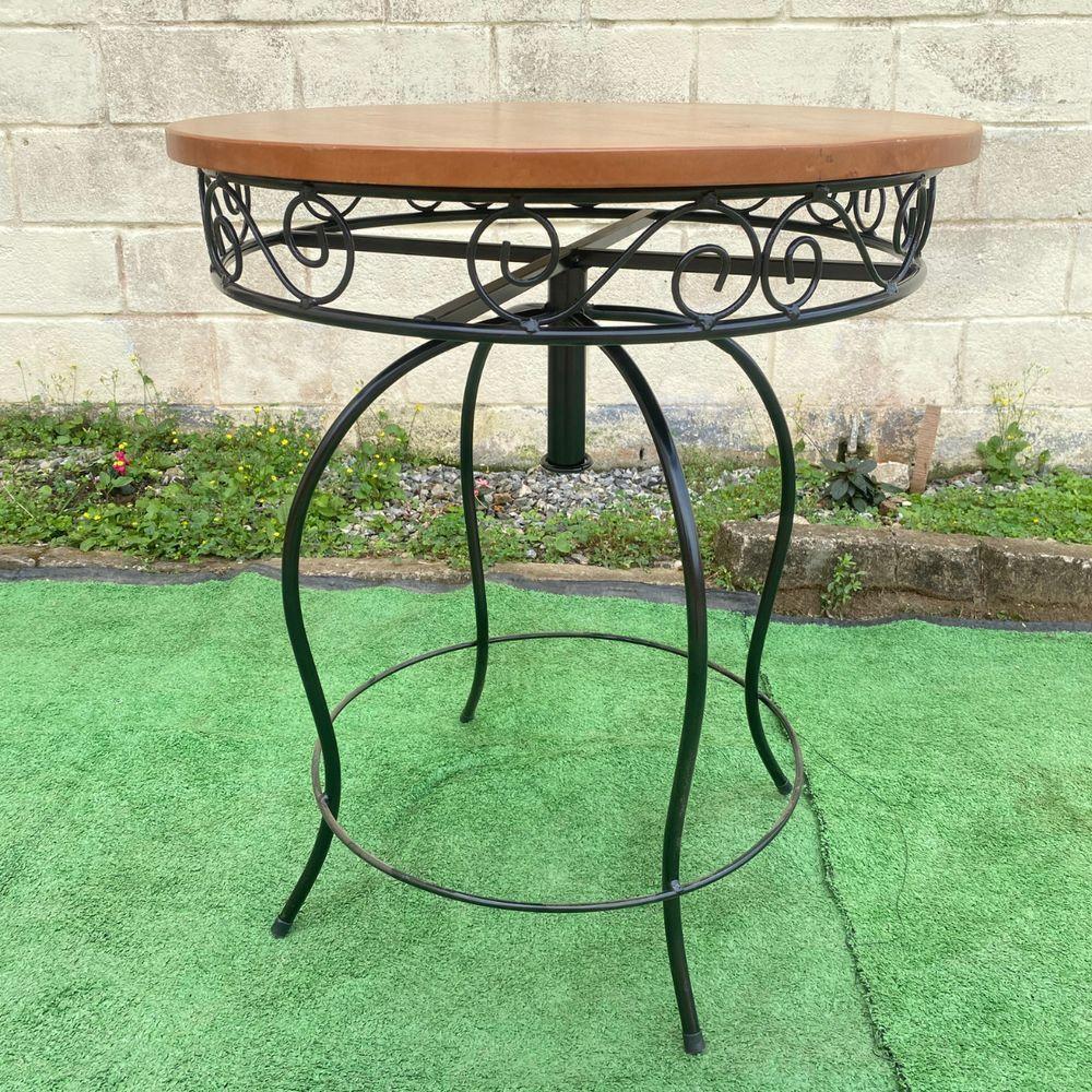 Mesa Redonda Em Ferro E Madeira 70cm Modelo Bolinha Sudeste Rústico - 3