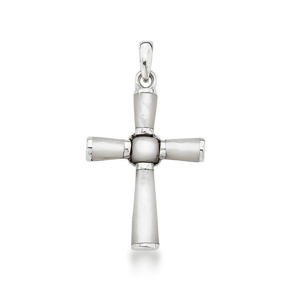 Pingente Crucifixo Madreperola 4cm Prata 925 - 1