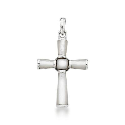 Pingente Crucifixo Madreperola 4cm Prata 925