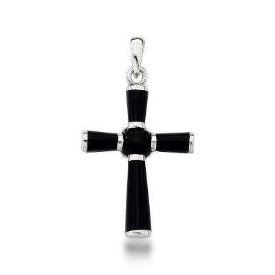 Pingente Crucifixo ônix 4cm Prata 925