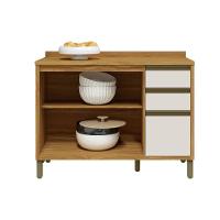 Gabinete P- Pia Cozinha Balcão C- Tampo Tempranillo C- 2 Portas E 3 Gavetas 120cm Amendoa-off White - Ronipa