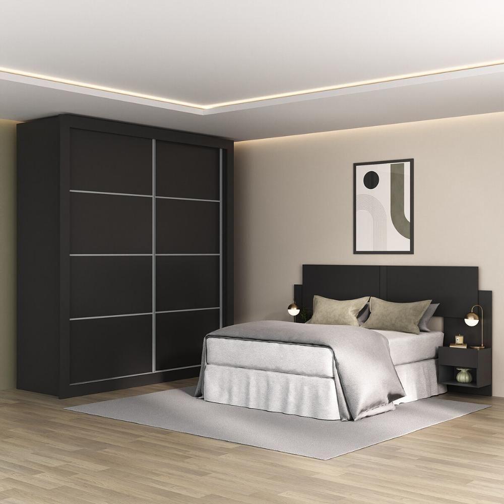 Guarda-roupas Casal E Cabeceira Com 2 Mesas De Cabeceira Multimóveis Mp4337 Preto - 1