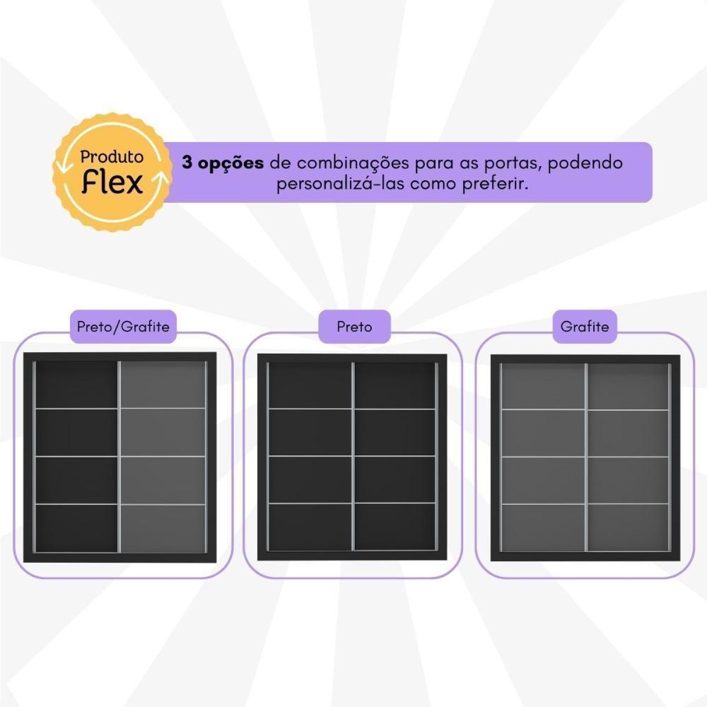 Guarda-roupas Casal E Cabeceira Com 2 Mesas De Cabeceira Multimóveis Mp4337 Preto - 6