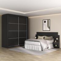 Guarda-roupas Casal E Cabeceira Com 2 Mesas De Cabeceira Multimóveis Mp4337 Preto - 1