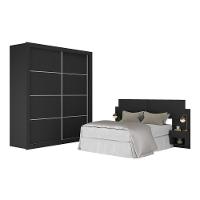 Guarda-roupas Casal E Cabeceira Com 2 Mesas De Cabeceira Multimóveis Mp4337 Preto - 2