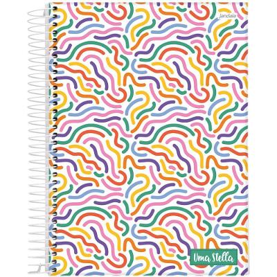 Caderno Universitário 10 Matérias Espiral Capa Dura 160 Folhas Uma Stella Jandaia Linhas Coloridas