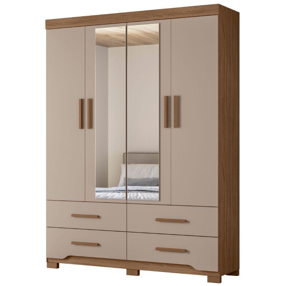 Guarda Roupa Solteiro Miami Com Espelho 4 Portas Carvalho Fendi Moval - 2