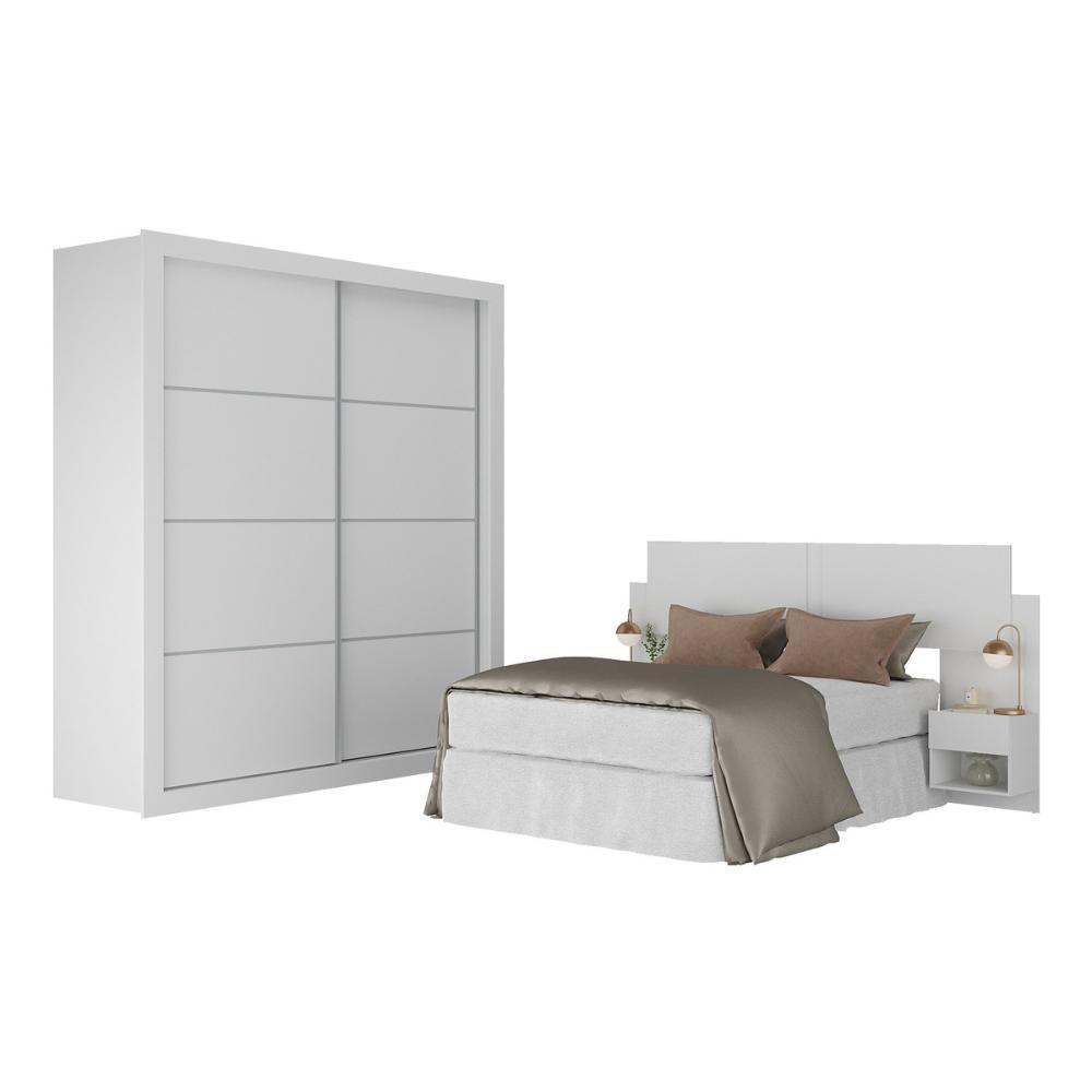 Guarda-roupas Casal E Cabeceira Com 2 Mesas De Cabeceira Multimóveis Mp4337 Branco - 2